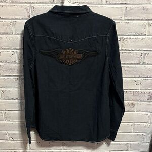 Harley-Davidson Navy Denim Snap Front Shirt Size Large